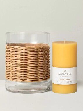 7" Rattan Hurricane Candle Holder + 6" Beeswax Pillar – Hearth & Hand Magnolia